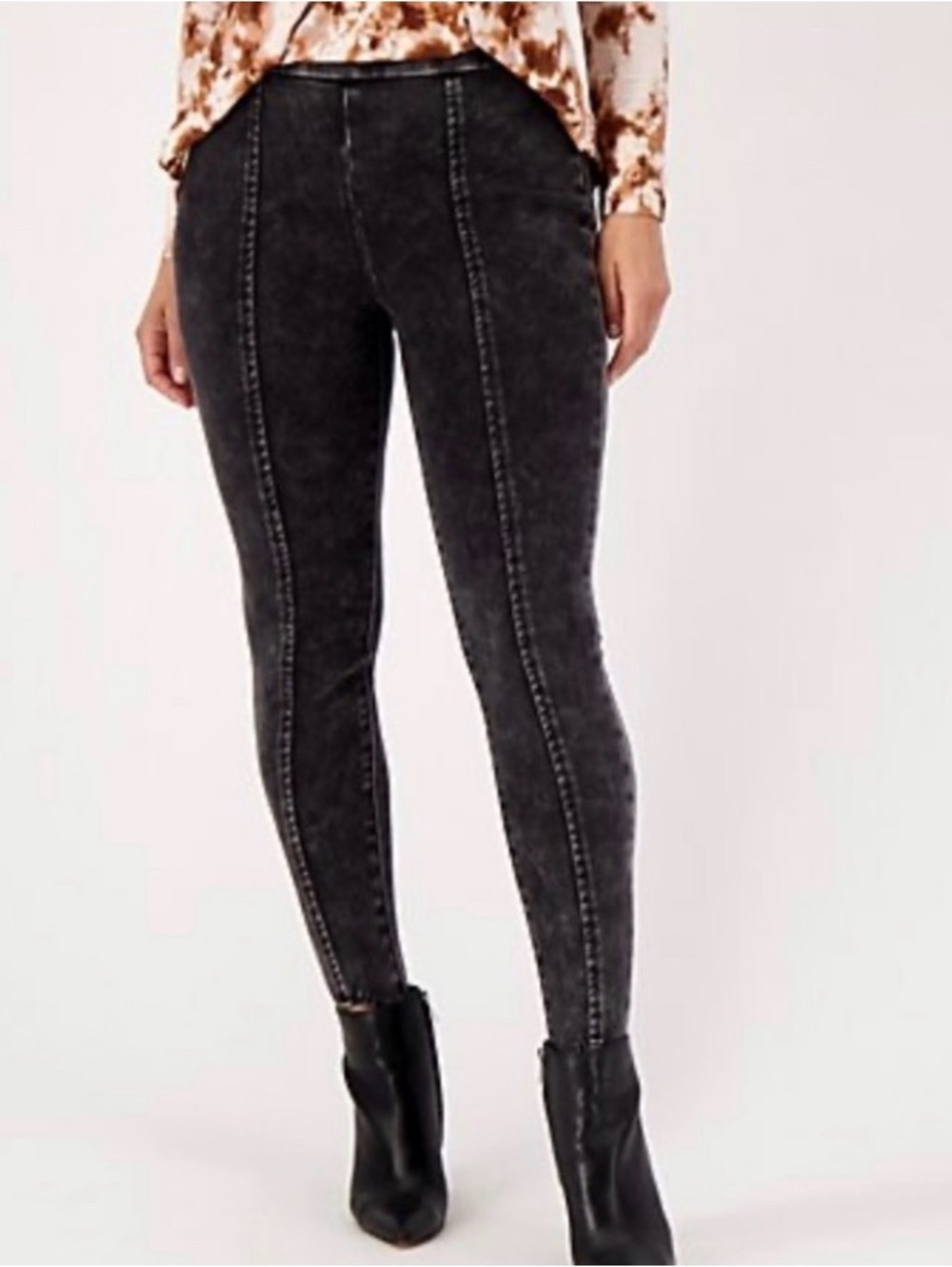 New Lori Goldstein Black Denim Stirrup Stretchy Leggings / QVC / 4 Regular